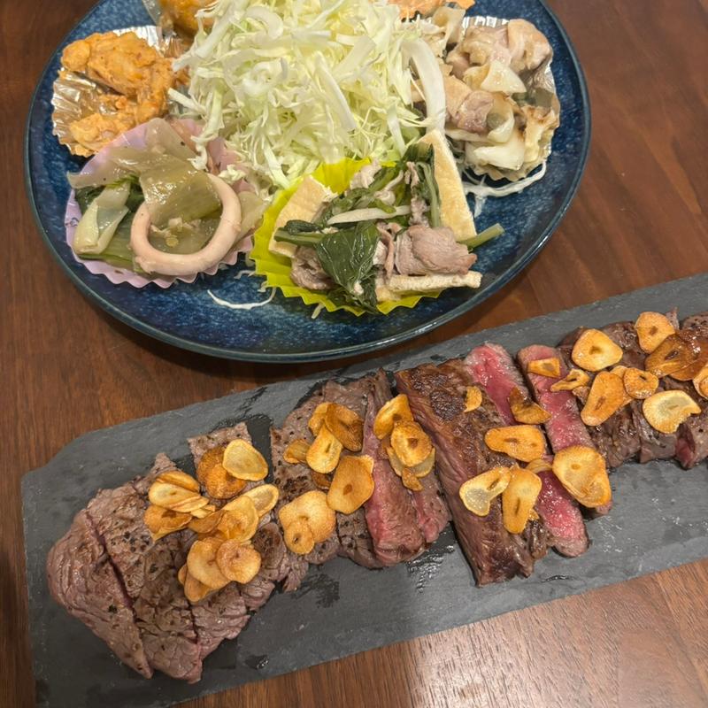 ステーキ&前菜6種(自宅)