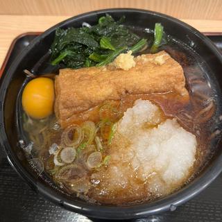 煮込み厚揚げおろしそば 玉子 ほうれん草