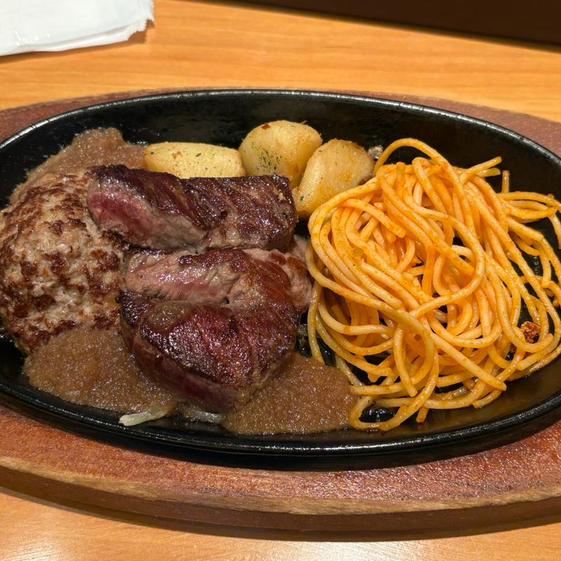 宮ハンバーグ120g & チャックテールフラップカットステーキ80g(ステーキ宮 上福岡店)