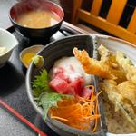 まぐろのしかけ丼・エビと野菜の天丼 2つの丼が同時に味わえる合盛り井定食