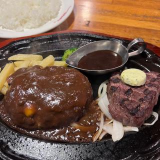 ハンバーグと国産和牛カットステーキ