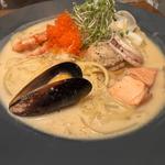 海の幸の鰹出汁クリームパスタ