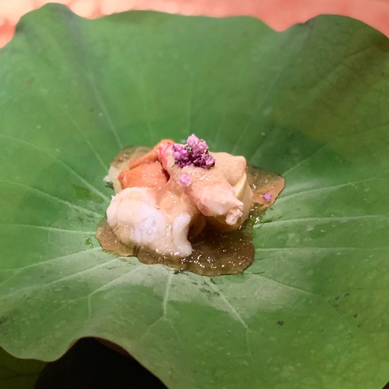 先付　翡翠茄子　小芋　雲丹(御料理 堀川)