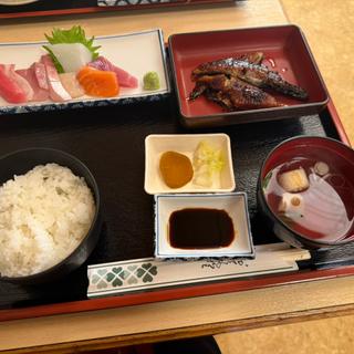 うなぎ御膳(うなぎ蒲焼1/2尾、刺身、御飯セット)(魚捨)