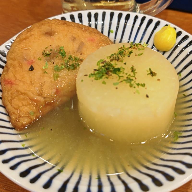 貝出汁おでん  紅生姜天・大根(釣宿酒場マヅメ 野毛本店)