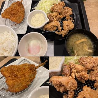本格唐揚げ5個定食・並 + 単品アジフライ(松屋 長津田店(松のや併設))