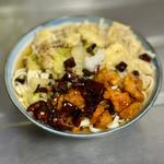 げそ天うどん(鶏肉の四川風激辛炒め)