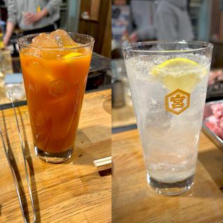 焼酎トマト割、焼酎レモン果肉入炭酸(ほるもん猿 )