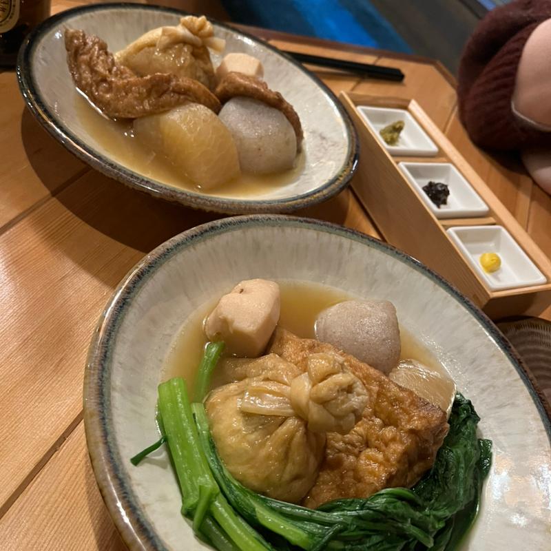 おでん（大根 丸こんにゃく 厚あげ 卵 200 里芋 手作りがんも 春菊 300）(CHACHUCHO-ちゃちゅちょ-和カフェ＆美味しいご飯日本酒バー)