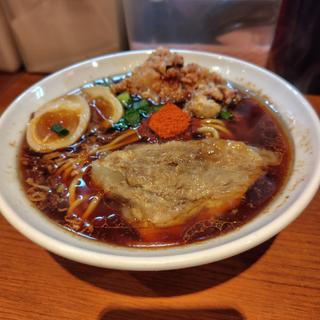 しん肉そば醤油+味玉+から揚げ(麺と肉 だいつる ひるドラ鶴橋)