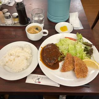 ハンバーグ+ハムカツ定食(キッチン Ｂｅｌｌｅ)