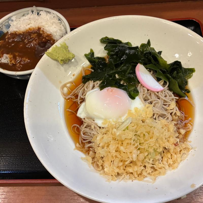 サービス定食（温玉冷したぬきそば+ミニカレー丼）(そば うどん 元長)