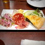 前菜3品、サラダ&ピザ