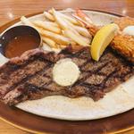 225gアンガスサーロインステーキ＆天然海老フライと紅ずわい蟹のクリームコロッケ(ロイヤルホスト九段下店)