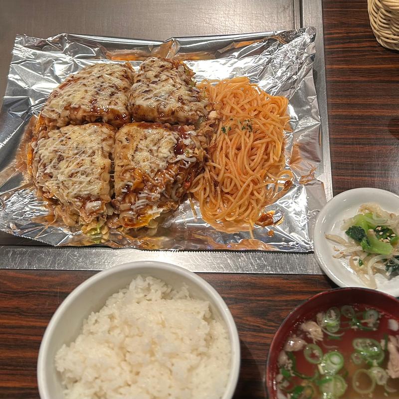 お好み焼き定食mix(鉄板処めぐろ)