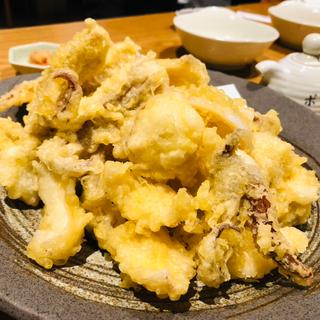 後造りのゲソ天_ 活イカ姿造り