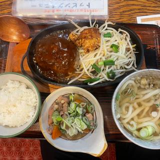ハンバーグデミ　もつ煮&唐揚げセット(武州うどんあかね&みどりダイニング)