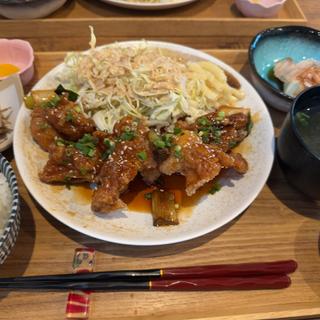 白ねぎと長州鶏　もも肉の竜田照り焼き定食(Ｃafeはなめ)