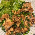 鳥の唐揚げ定食　ネギソース