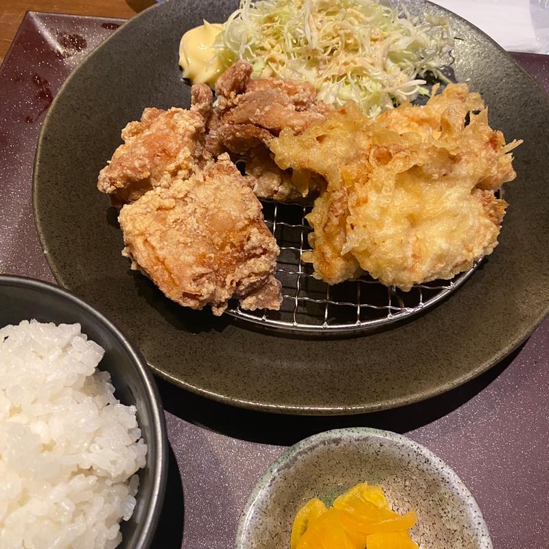 唐揚げととり天のあいもり定食(旬楽)