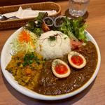 ビーフとお好みキーマのあいがけカレー+味玉