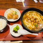 地鶏南蛮うどん ご飯、唐揚げ付