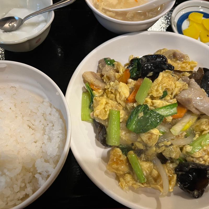 キクラゲと豚肉の卵炒め定食(明華楼 日本橋店)