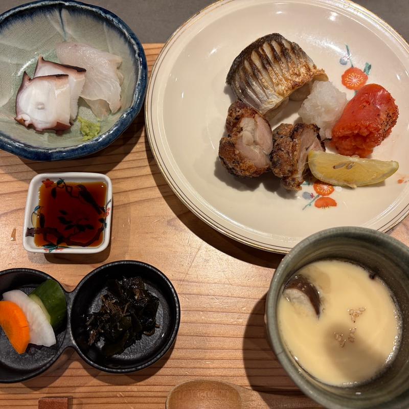 カマス塩焼きと炙り明太子定食(酒と肴の店 煤竹)