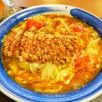 鶏竜田の黒酢酸辣うどん