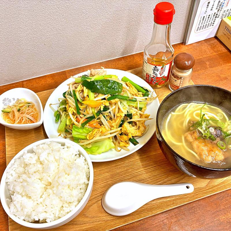 麩ちゃんぷるー定食 ＋ ハーフソーキそば(琉華食堂)