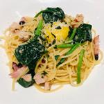 究極のぺぺたま！鶏むね肉のコンフィと「下川六〇酵素卵」がのったペペロンチーノ